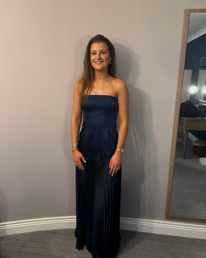 Navy Pleated Maxi Dress