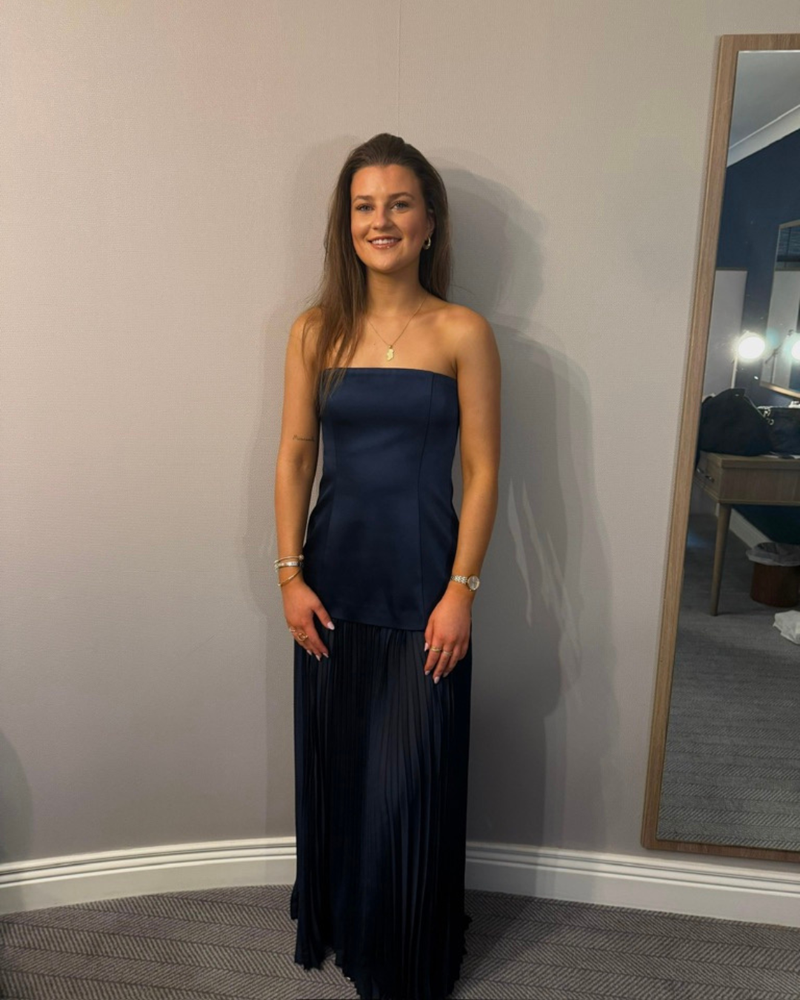 Navy Pleated Maxi Dress