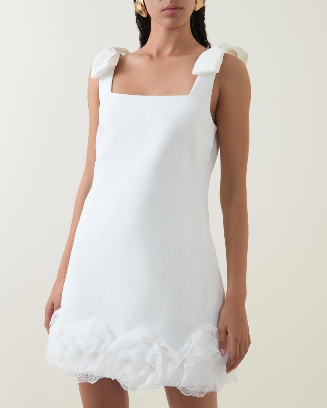 White Crepe Flower Mini Dress