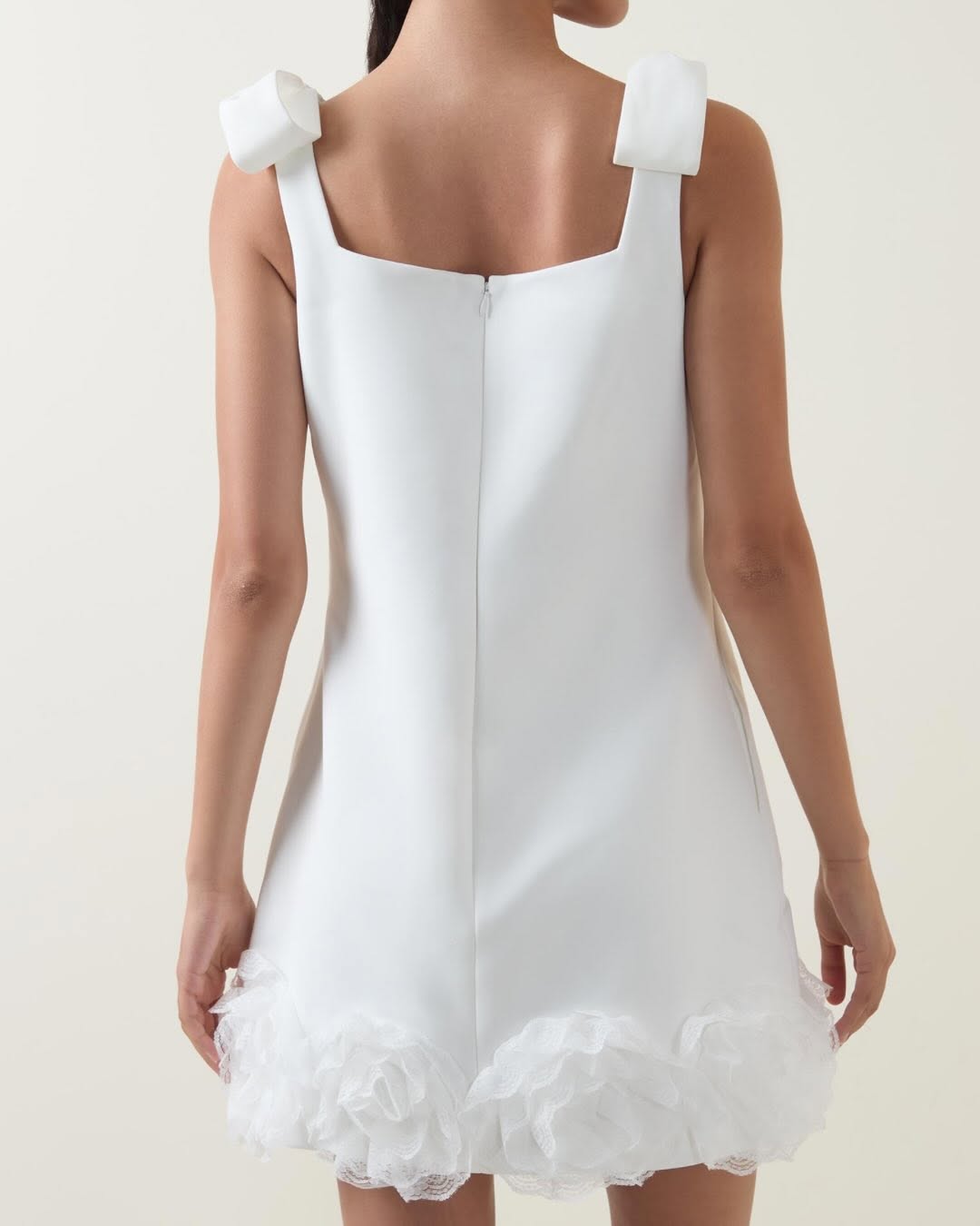 White Crepe Flower Mini Dress