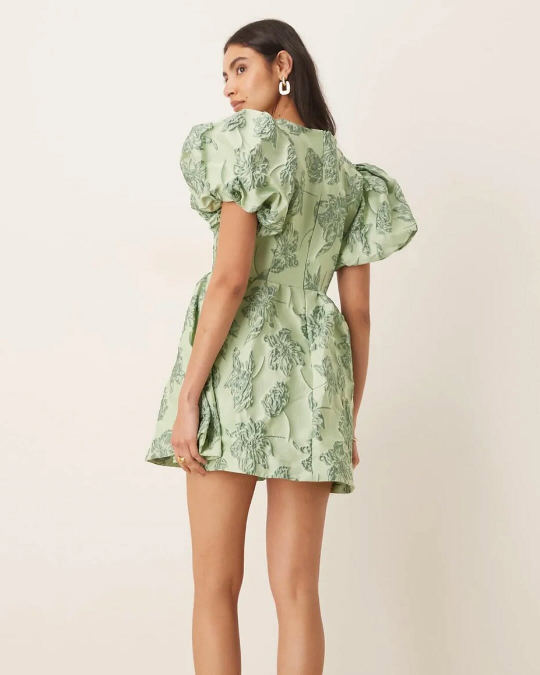 Green Puff Sleeve Mini Dress