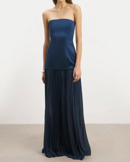 Navy Pleated Maxi Dress