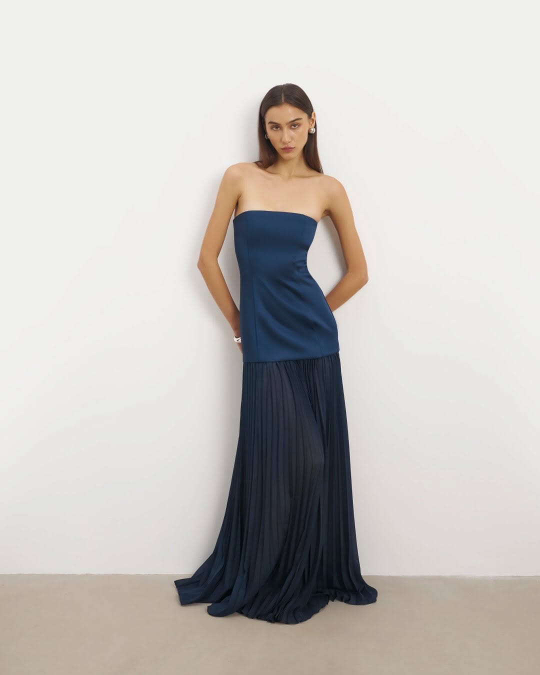 Navy Pleated Maxi Dress