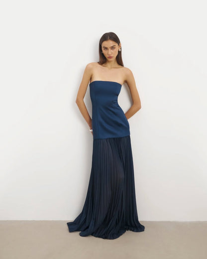 Navy Pleated Maxi Dress