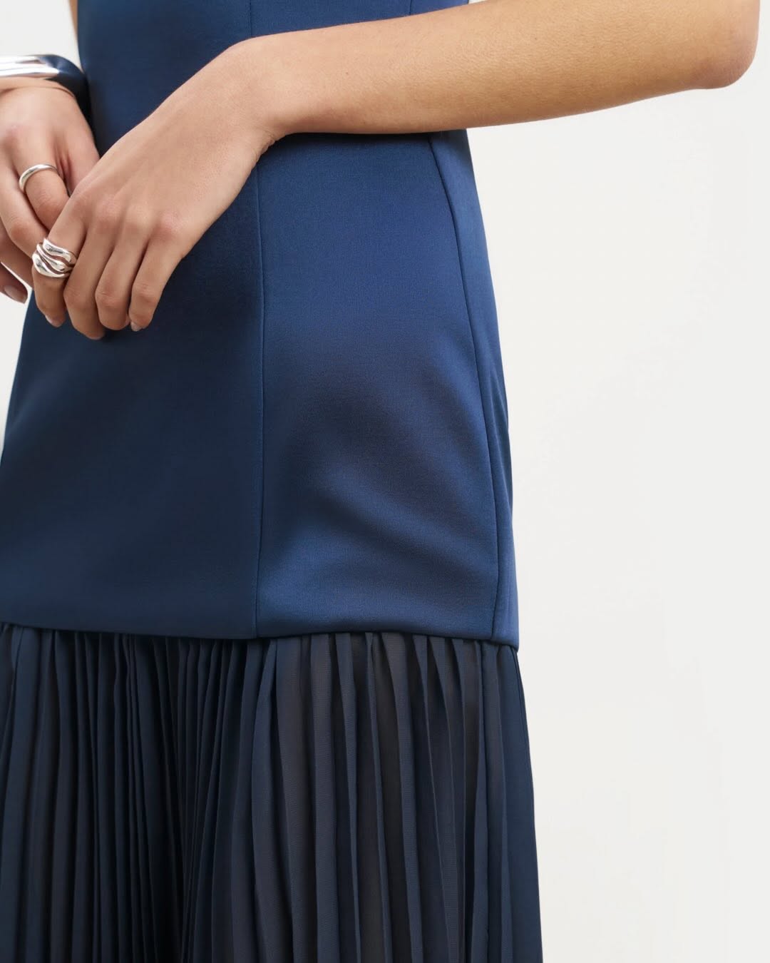 Navy Pleated Maxi Dress