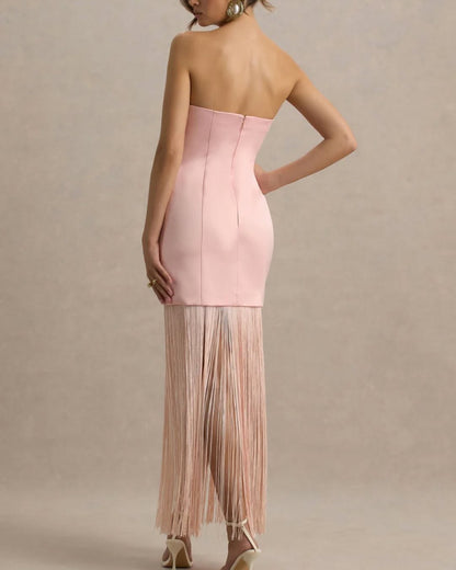 Pink Midi Dress Tassel Detail