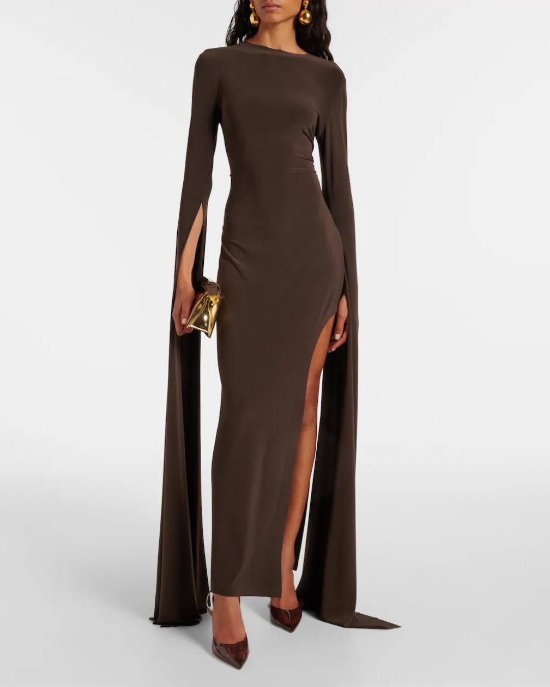 Brown Draped Jersey Gown